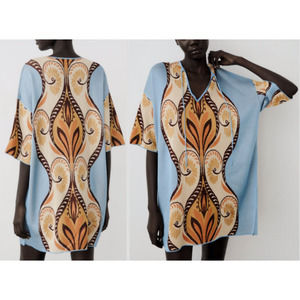 ZARA Women's Oversized Printed Jacquard Knit Sweater Tunic Dress Size Small NWT